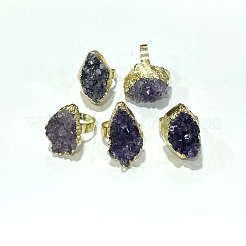Adjustable Druzy Crystal Finger Rings&nbsp;RJEW-L082-01G