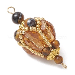 Bohemian Natural Tiger Eye Round with Glass Beaded Teardrop Links Connector Charms&nbsp;PALLOY-MZ01227-01