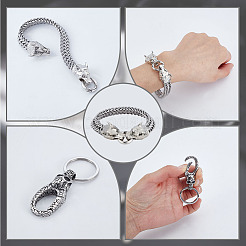 Wolf Alloy Wheat Chain Bracelets & Skull Stainless Steel Keychain Clasps Sets&nbsp;SJEW-GA0001-04