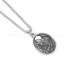 304 Stainless Steel Oval with Wolf Pendant Necklaces for Men&nbsp;WG0D876-01