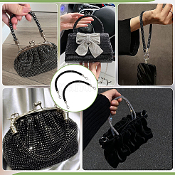 2Pcs Round Jet Rhinestone Synthetic Rubber Cord Bag Handles&nbsp;DIY-PH0035-49P
