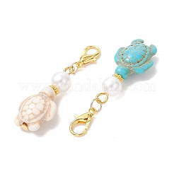 6Pcs 6 Styles Turtle Synthetic Turquoise & ABS Plastic Imitation Pearl Pendant Decoratins&nbsp;HJEW-JM04791