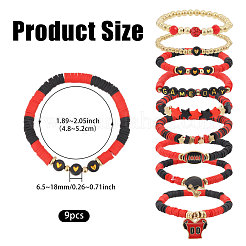 9Pcs 9 Styles Handmade Polymer Clay Heishi Beads Stretch Bracelets&nbsp;BJEW-WH0012-101A