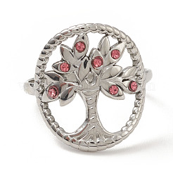 Rhinestone Oval with Tree of Life Open Cuff Ring&nbsp;RJEW-K237-01P