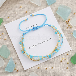 Beachy Style Brass & Glass & Seed Beaded Multi-Layer Bracelets&nbsp;BK3958-2