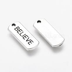 Tibetan Style Alloy Rectangle with Word Believe Pendants&nbsp;TIBEP-Q043-066-RS