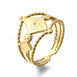 Rhombus with Evil Eye 304 Stainless Steel Cuff Finger Rings&nbsp;RJEW-V002-02G
