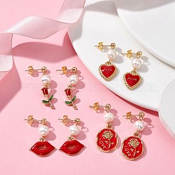 Valentine's Day Alloy Enamel Dangle Stud Earrings with Brass Pins&nbsp;EJEW-JE05374