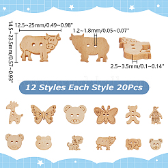240Pcs 12 Styles 2-Hole Wood Buttons&nbsp;BUTT-AR0001-23