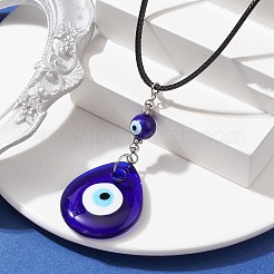 Lampwork Teardrop with Evil Eye Pendant Necklaces&nbsp;NJEW-JN04595-01
