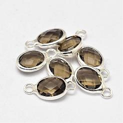 Oval Faceted Silver Color Plated Brass Glass Charms&nbsp;GLAA-O015-S
