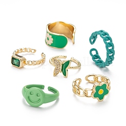 6Pcs 6 Styles Brass Cuff Rings&nbsp;RJEW-LS0001-31G