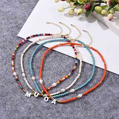 Natural Shell Initial Pendant Necklaces&nbsp;NJEW-JN03405