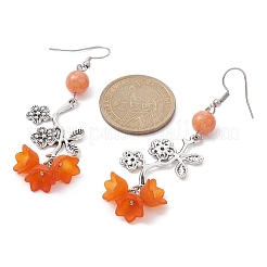 Natural Dyed Mashan Jade Flower with Acrylic Beaded Dangle Earrings&nbsp;EJEW-JE05419-01