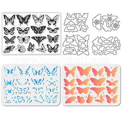 4Pcs Butterfly Carbon Steel Cutting Dies Stencils with PET Hollow Out Drawing Painting Stencils Sets & 1Pc PVC Plastic Stamps&nbsp;DIY-GL0004-149