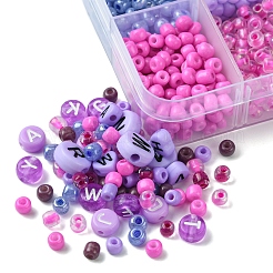 DIY Flat Round & Heart Acrylic & Glass Seed Beads Jewelry Making Findings Kits&nbsp;DIY-FS0006-43D