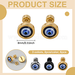 6Pcs 3 Colors Stainless Steel Evil Eye Stud Earrings for Men&nbsp;EJEW-GO0002-16