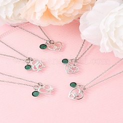 Valentine's Day 304 Stainless Steel & Green Glass Tree Heart Pendant Cable Chain Necklaces for Women&nbsp;NJEW-FS00014-05