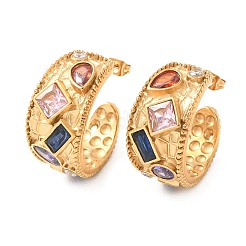 304 Stainless Steel Pave Cubic Zirconia Stud Earrings&nbsp;EJEW-D367-03G