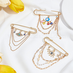 6Pcs 3 Style Evil Eye Shape Alloy Safety Pin Broochs Sets&nbsp;JEWB-NB0001-21G