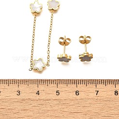 Flower 304 Stainless Steel Shell Necklaces & Stud Earring Set for Women&nbsp;SJEW-C007-05G