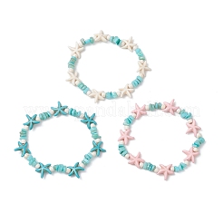 3Pcs 3 Colors Synthetic Turquoise & Natural Freshwater Shell Beads Stretch Bracelets for Women&nbsp;BJEW-JB12537