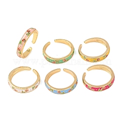 Brass Enamel Cuff Open Rings&nbsp;RJEW-P183-08G-M