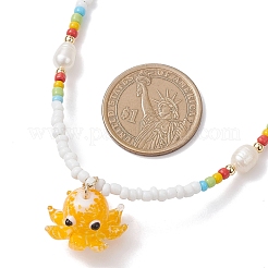 Handmade Lampwork Octopus Pendant Glass Seed Beaded Necklaces for Women&nbsp;NJEW-TA00217