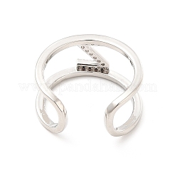 Clear Cubic Zirconia Initial Letter Open Cuff Ring&nbsp;RJEW-A012-01P-Z