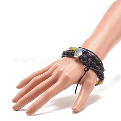 2-Loop Round Natural Mixed Stone Braided Wrap Bracelet with Tree of Life Alloy Charm&nbsp;BJEW-JB07871