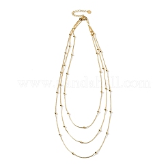 304 Stainless Steel Ball Snake Chain 3 Layer Necklaces for Women&nbsp;NJEW-V012-04G