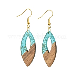 Two Tone Resin & Walnut Wood Horse Eye Dangle Earrings&nbsp;EJEW-JE05504