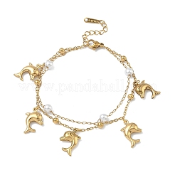 304 Stainless Steel Satellite Chain Double Layered Bracelets&nbsp;BJEW-D456-02G
