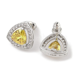 Brass Pave Cubic Zirconia Triangle Stud Earrings for Women&nbsp;EJEW-I304-22P-01