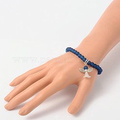 Stretchy Frosted Glass Beads Charm Bracelets&nbsp;BJEW-JB01770-04