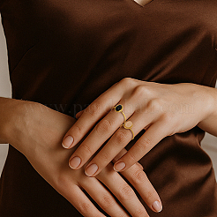 2Pcs 2 Colors Stainless Steel with Synthesis Gemstone Adjustable Cuff Rings&nbsp;RJEW-GO0001-37C