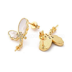 Brass Micro Pave Cubic Zirconia Shell Stud Earrings Findings&nbsp;KK-D363-01E-G