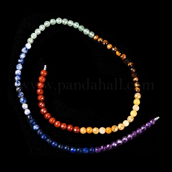 Chakra Theme Natural Red Rainbow Jasper & Yellow Aventurine & Tiger Eye & Green Aventurine & Blue Spot Stone & Lapis Lazuli & Amethyst Beads Strands&nbsp;G-F668-14-4mm