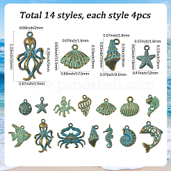 56Pcs 14 Styles Tibetan Style Ocean Theme Alloy Pendants&nbsp;FIND-SC0018-14
