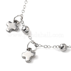 304 Stainless Steel Cable Chain Cross Tassel Anklets for Women&nbsp;AJEW-AN00678