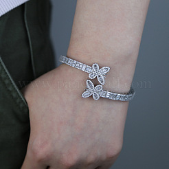 Butterfly Brass Micro Pave Clear Cubic Zirconia Hinged Bangles for Women&nbsp;FS-WG0F47F-01