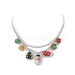 Glass Seed Beaded & 304 Stainless Steel Cable Chain Double Layer Necklace&nbsp;NJEW-TA00074