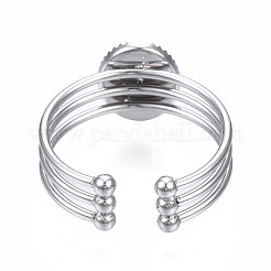 Non-Tarnish 304 Stainless Steel Open Cuff Finger Ring Cabochon Settings&nbsp;STAS-T060-07P