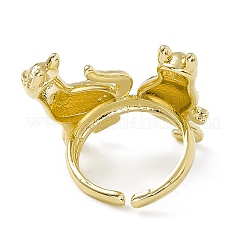 Rack Plating Brass Double Cat Open Cuff Ring for Women&nbsp;RJEW-F129-02G