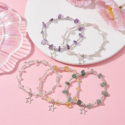 Natural Mixed Gemstone Chip & Iron Beaded Stretch Bracelets&nbsp;BJEW-JB09778