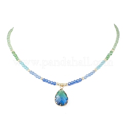 2Pcs 2 Styles Blue K9 Glass Teardrop Heart Pendant Electroplated Glass Faceted Rondelle Beaded Necklaces&nbsp;NJEW-JN05751