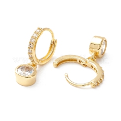Clear Cubic Zirconia Hinged Hoop Earrings with Flat Round Drop&nbsp;EJEW-P196-27G