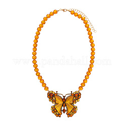 Alloy Topaz Rhinestone Butterfly Pendant Glass Beaded Necklaces for Women&nbsp;WGB9A43-02