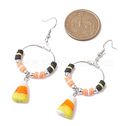 Halloween Candy Corn Handmade Lampwork & Polymer Clay Dangle Earrings for Women&nbsp;EJEW-JE05893-01