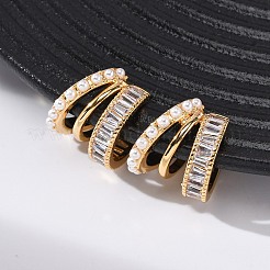 Triple C-Shaped Brass Micro Pave Clear Cubic Zirconia Cuff Earrings&nbsp;EJEW-Z127-06G
